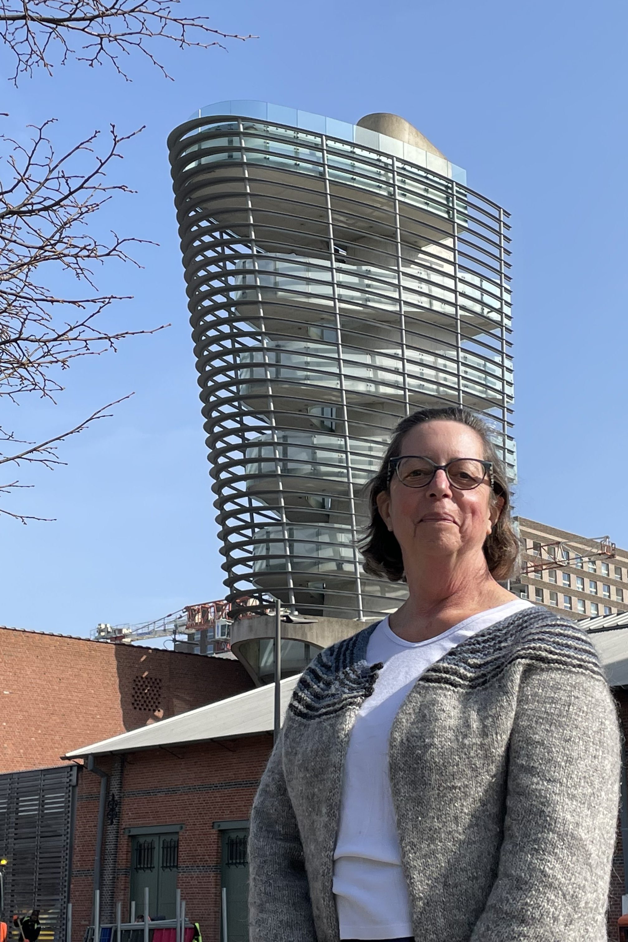 Site author stands in front of Red Star Line Museum prow-shaped tower.
